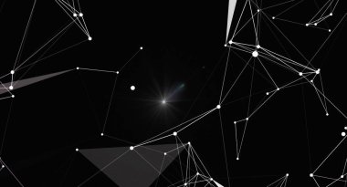 Karanlık bir arkaplan karşısında birbirine bağlı nokta ve çizgilerle bir pleksus ağının yer aldığı modern ve soyut bir arkaplan. Bir yıldız patlaması, gelecekteki ve teknolojik hissi artıracak bir odak noktası ekler. Bilim, teknoloji veya tasarım projesi için mükemmel
