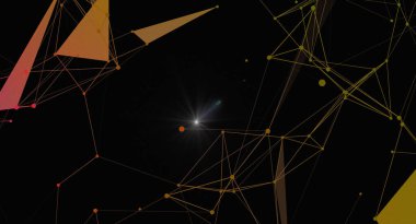 Çokgen şekilleri ve noktaları birleştirip dinamik bir ağ yapısı oluşturan soyut bir teknolojik arka plan. Görüntü, teknolojiyle ilgili projeler için mükemmel bir modern bağlantı, bilim ve dijital yenilik hissi veriyor..