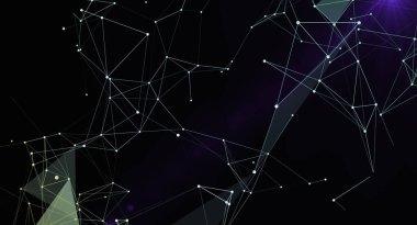Birbirine bağlı noktalar ve çizgiler, bağlantıları sembolize eden soyut bir ağ arkaplanı. Teknoloji, bilim, veri ve fütüristik kavramları temsil etmek için mükemmel. Çokgen ağ ve dijital tasarım modern iletişim duygusunu çağrıştırıyor.