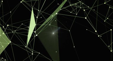 Karmaşık bir ağ yapısında noktaları ve çizgileri birleştiren dijital bir arkaplan. Görüntü, modern teknoloji, bilim ve gelecekle ilgili iletişimi çağrıştırıyor. Verilerle ilgili projeler için mükemmel, yapay zeka, ve sanal 