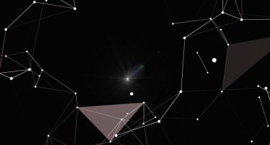 Noktaları ve çizgileri birleştiren soyut ağ arkaplanı. Geometrik yapı. Veri ve teknoloji konsepti. Modern model. Dijital fütüristik fon. Vektör çizimi. Sunumlar, duvar kağıtları ve tasarımlar için harika..