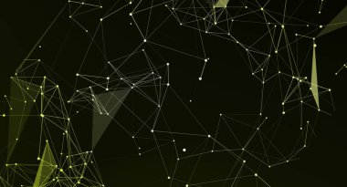 Ağ bağlantısı kavramına sahip fütüristik soyut bir arka plan tasarımı. Pleksus yapısı, dijital çağda veri akışı ve iletişimini temsil eden birbirine bağlı çizgiler ve noktalardan oluşur. Teknoloji, bilim veya tasarım yanlısı olmak için ideal