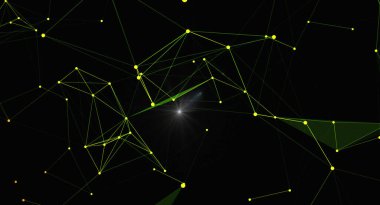 Karanlık bir arkaplanda parlayan düğümler ve çizgiler ile soyut dijital ağ bağlantısı. Teknoloji, bilim, veri ve iletişim kavramlarını temsil ediyor. Sunumlar, web siteleri ve modern ve gelecekçi bir dokunuşa ihtiyaç duyan yaratıcı projeler için ideal..
