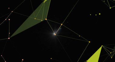 Parlayan noktalar, çizgiler ve çokgen şekilli soyut dijital ağ arkaplanı. Teknoloji, bilim ya da iş tasarımları için kavramsal illüstrasyon. Sunumlar veya web siteleri için modern ve geleceksel arkaplan.
