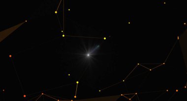 Noktalı çizgiler ve parlak merkezi bir yıldızla soyut ağ bağlantısı. Fütürist teknolojiyi, veri bağlantılarını ve dijital iletişimi modern bir tasarımla temsil etmek. Arkaplan ve grafik kaynakları için mükemmel.