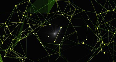 Birbirine bağlı çizgi ve noktalardan oluşan dinamik soyut bir arkaplan. Tasarım, çeşitli dijital ve yaratıcı uygulamalar için uygun bir teknoloji, bağlantı ve fütüristik tasarım duygusu taşır..