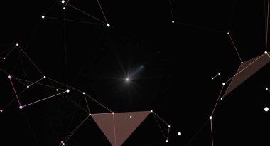 Birbirine bağlı noktalar ve çizgilerden oluşan parlak, yıldızımsı odak noktası olan dinamik ve soyut bir arkaplan. Bu resim bir bağlantı, teknoloji ve gelecek tasarım duygusunu çağrıştırıyor..