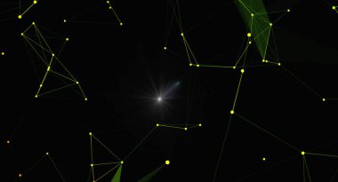 Soyut geleceksel ağ bağlantısı arka planı. Veri akışının görüntülenmesi. Dijital teknoloji ve bilimsel konsept. Sunumlar, web siteleri ve dijital tasarımlar için mükemmel. Karanlık bir arka plana karşı birbirine bağlı düğümlerin ve çizgilerin canlandırması