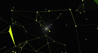 Karanlık bir arkaplanda birbirine bağlı düğüm ve çizgilerin yer aldığı bir ağın soyut bir temsili. Görüntü dijital iletişim, teknolojik gelişim ve bilimsel yenilik duygusunu çağrıştırıyor. Teknolojiyle ilgili projeler için ideal,