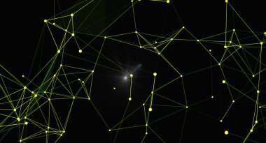 Bağlı çizgiler ve siyah noktalar olan soyut pleksus arkaplanı. Fütürist teknoloji konsepti, dijital bağlantı yapısı. Duvar kağıdı, afiş, sunum ve web sitesi için modern grafik tasarımı.