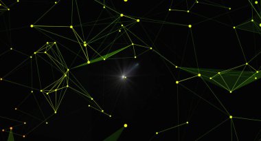 Karanlık bir arkaplanda parlayan bağlantılar ve veri noktaları bulunan soyut bir plexus ağı arka planı. Karmaşık sistemleri, teknolojiyi, bilimi ve dijital iletişim kavramlarını resmetmek için idealdir. Tasarım birbirine bağlı çizgilerden oluşur.