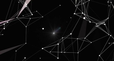 Birbirine bağlı çizgileri ve parlayan ışık yıldızıyla soyut pleksus arkaplanı. Siyah zemin üzerinde beyaz çizgiler ve noktalar olan karmaşık bir ağ yapısı. Teknolojiyi, bilimi ya da gelecekçi kavramları temsil etmek için uygun. Yüksek kalite sunucu.