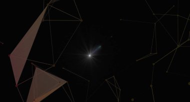 Karanlık uzayda parlayan yıldızla soyut pleksus ağ bağlantısı. Birbirine bağlı çizgiler ve noktalardan oluşan çokgen bir ağ. Gelecekçi teknoloji konsepti. Dijital veri görselleştirme. Vektör illüstrasyonu.