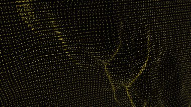 Siyah bir arkaplanda parlayan noktalardan oluşan altın bir şebeke içeren soyut bir arkaplan. Bu model, dijital sanat, grafik tasarımı veya teknolojik görselleştirmeler için mükemmel, modern ve geleceksel bir his yaratır..