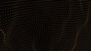 Siyah bir zemin üzerinde parıldayan altın parçacıkları olan soyut bir arkaplan. Fütürist, teknolojik ya da minimalist bir geçmiş olarak kullanmak için harika. Grafik tasarımı veya web geliştirmesi için elverişli.