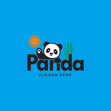 Beyaz arka planda dalları olan şirin bir panda çizgi filmi. Tişört, web sitesi, baskı, klip sanatı, poster ve baskı için vektör illüstrasyonu