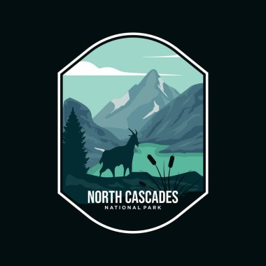 Kuzey Cascades Ulusal Parkı Amblem amblemi koyu arkaplan üzerindeki amblem çizimi