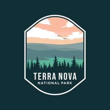 Terra Nova Ulusal Parkı Amblem amblemi koyu arkaplan üzerindeki amblem çizimi