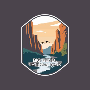 Big Bend Ulusal Parkı logo tasarım vektör çizimi koyu arkaplan üzerine