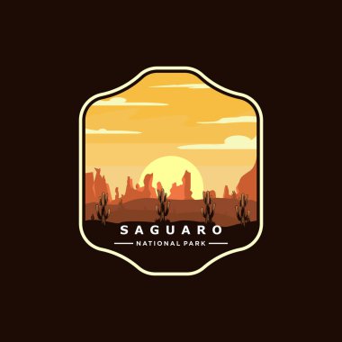 Saguaro Ulusal Parkı amblem amblem yamasının koyu arkaplandaki yansıması