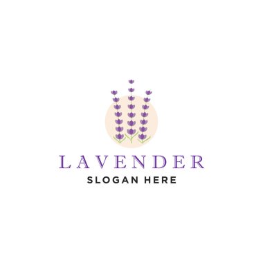 Lavanta Logosu, Minimalist Mor Çiçek Bitkisi İllüstrasyonu. Çiçek Süs Tasarımı