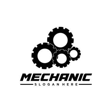 Gear Logosu Tasarım Vektör Şablonu, Mekanik logo sembolü, Basit logo simgesi şablonu