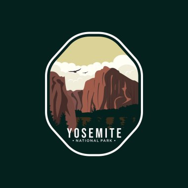 Yosemite Ulusal Parkı 'nın koyu arkaplanlı amblem amblemi amblemi amblemi amblemi amblemi amblemi.