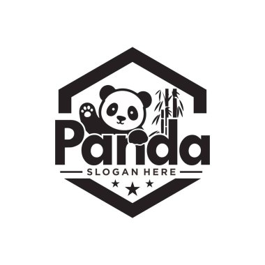 Beyaz arka planda dallı şirin panda amblemi. Tişörtler, web siteleri, baskılar, klipsleme sanatı, posterler ve talep ürünleri üzerine baskı için vektör illüstrasyonu