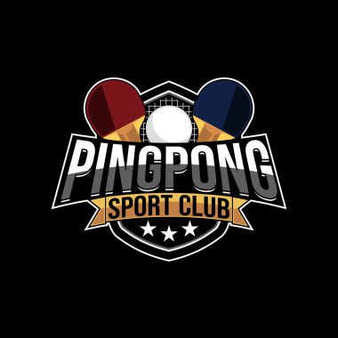 Masa tenisi rozeti amblemi. Ping pong kulübü için koyu arkaplanda spor etiketi illüstrasyonu