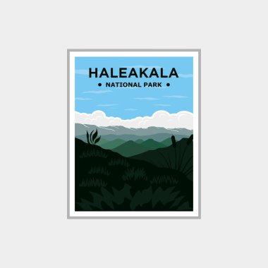 Haleakala Ulusal Park logo vektör sembolü çizimi, poster logosu illüstrasyonu