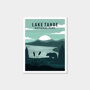 Tahoe Gölü manzara poster tasarımı, göl ve ayı posteri