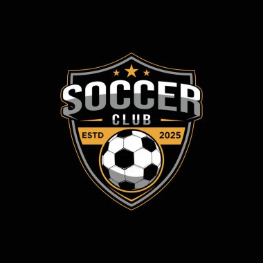 Futbol spor logosu tasarım şablonu, futbol ya da futbol amblemi vektörü, futbol turnuvası rozet logosu tasarım vektörü ilülasyonu