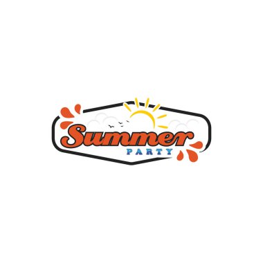 Yaz amblemi logosu. Yaz partisi için retro harfler. Tişört baskıları için Summer Vector Koleksiyonu. Yaz öğeleri, tebrik kartları, posterler, afişler. Güneş vektörü. El çizimi turuncu metin