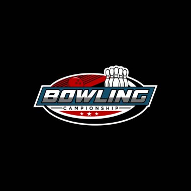 Bowling logosu spor tasarım şablonu, bowling amblemi vektörü, turnuva logosu tasarım vektörü illüstrasyonu