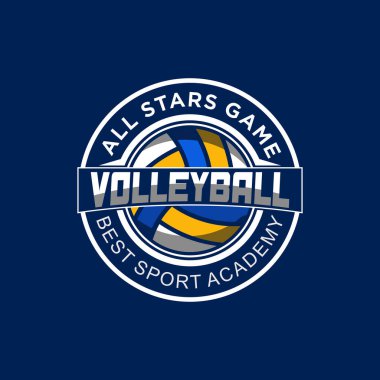 Voleybol takımının logo ikonu tasarımı, spor rozeti şablonu. Vektör illüstrasyonu