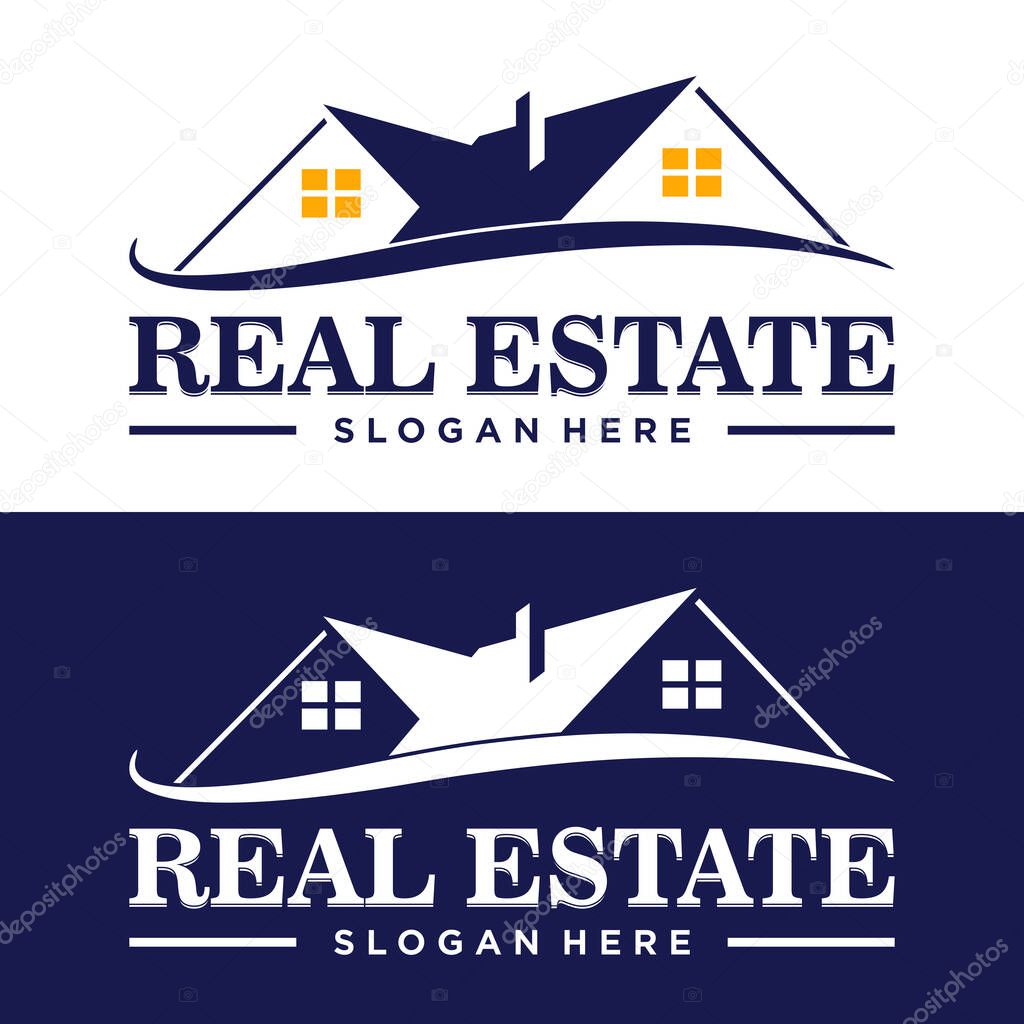 Simple house logo design. Real Estate, Property and Real Estate logo concept. House roof icon