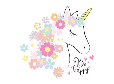 Çiçekli saçlı tek boynuzlu at silueti.