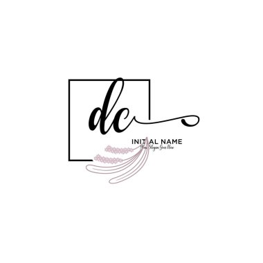 Handwriting Floral Initial Logo DC with Geometric Frame