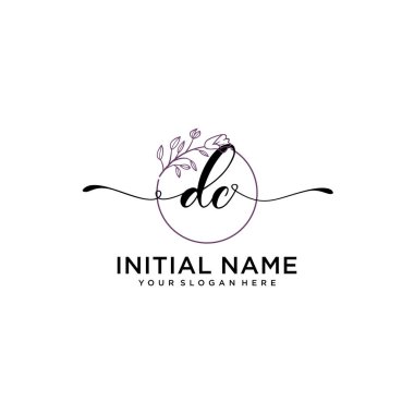 Handwriting Floral Initial Logo DE with Geometric Frame