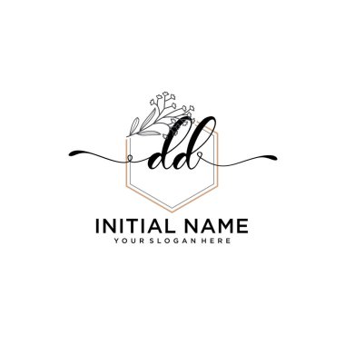 Handwriting Floral Initial Logo DD with Geometric Frame