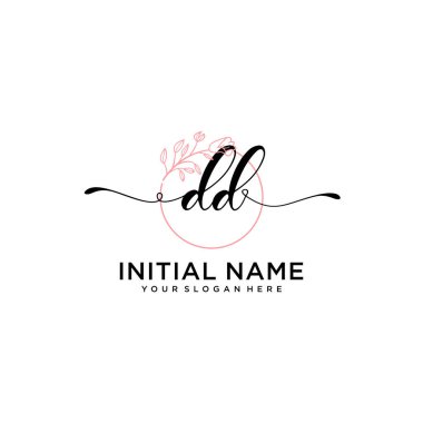 Handwriting Floral Initial Logo DD with Geometric Frame