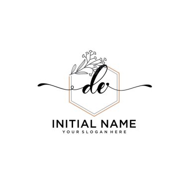 Handwriting Floral Initial Logo DE with Geometric Frame