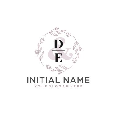 Floral Initial Logo DE with Botanical and Geometric Designs