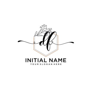 Handwriting Floral Initial Logo DF with Geometric Frame