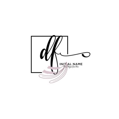 Handwriting Floral Initial Logo DF with Geometric Frame