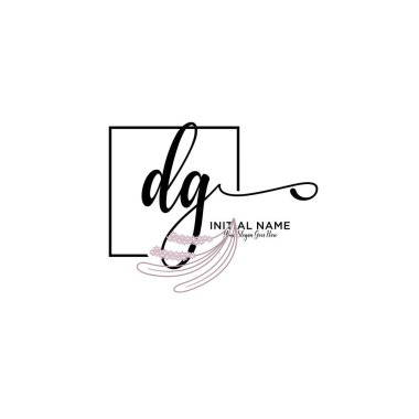 Handwriting Floral Initial Logo DG with Geometric Frame