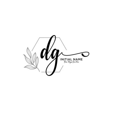 Handwriting Floral Initial Logo DG with Geometric Frame