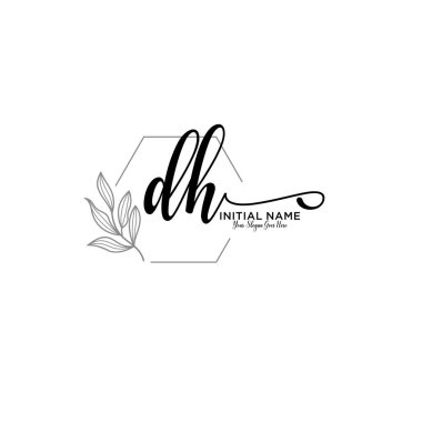 Handwriting Floral Initial Logo DH with Geometric Frame