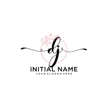Handwriting Floral Initial Logo DJ with Geometric Frame