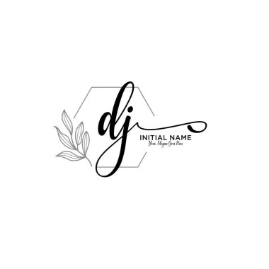Handwriting Floral Initial Logo DJ with Geometric Frame